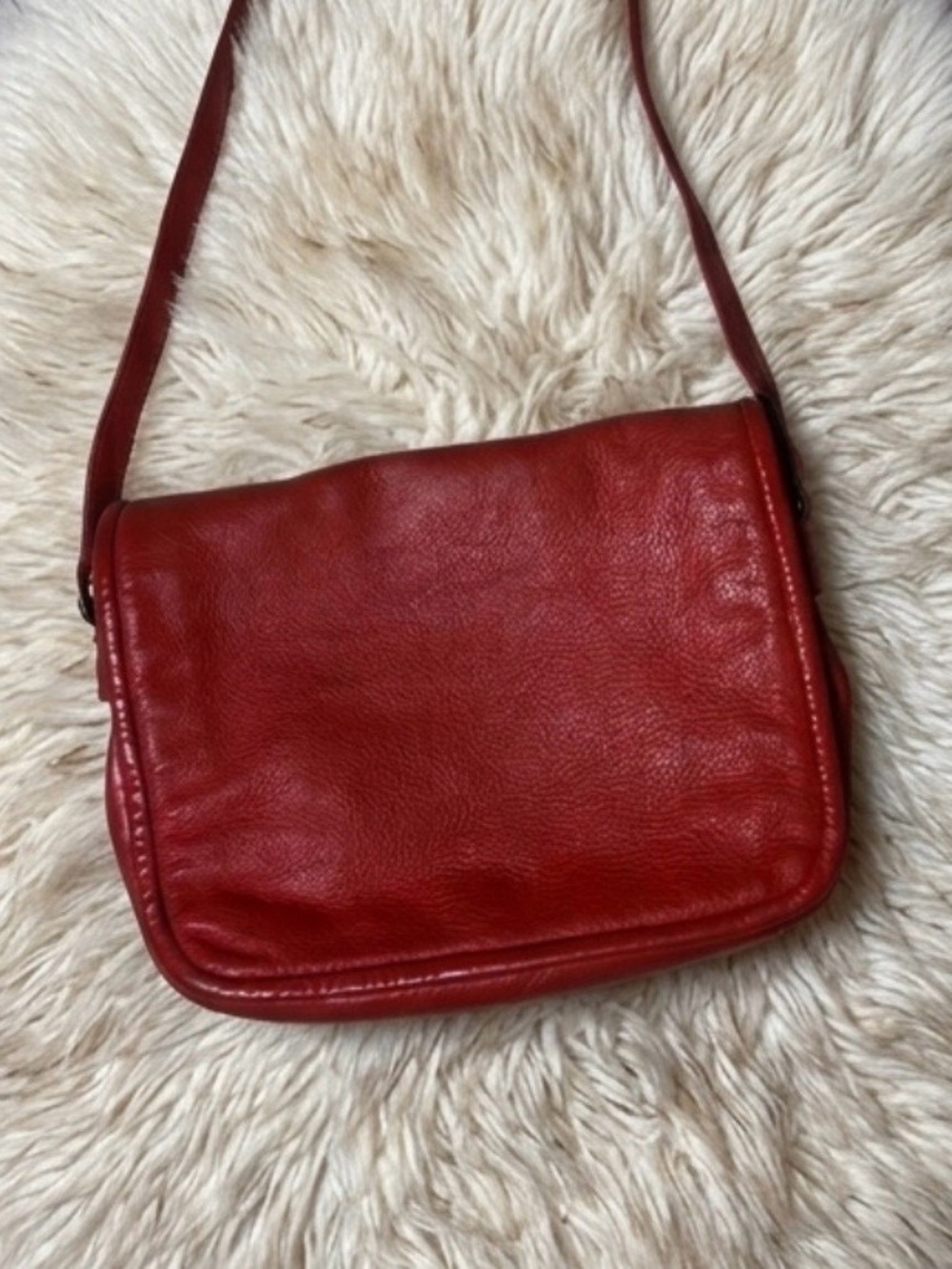 Vintage BARGANZA Red Leather Crossbody Flap Bag Map Lining - Picture 5 of 11